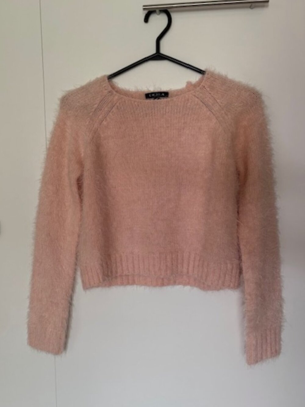 Light Pink Long-Sleeved Hairy-Knit Cropped Fuzzy Sweater from UK2LA